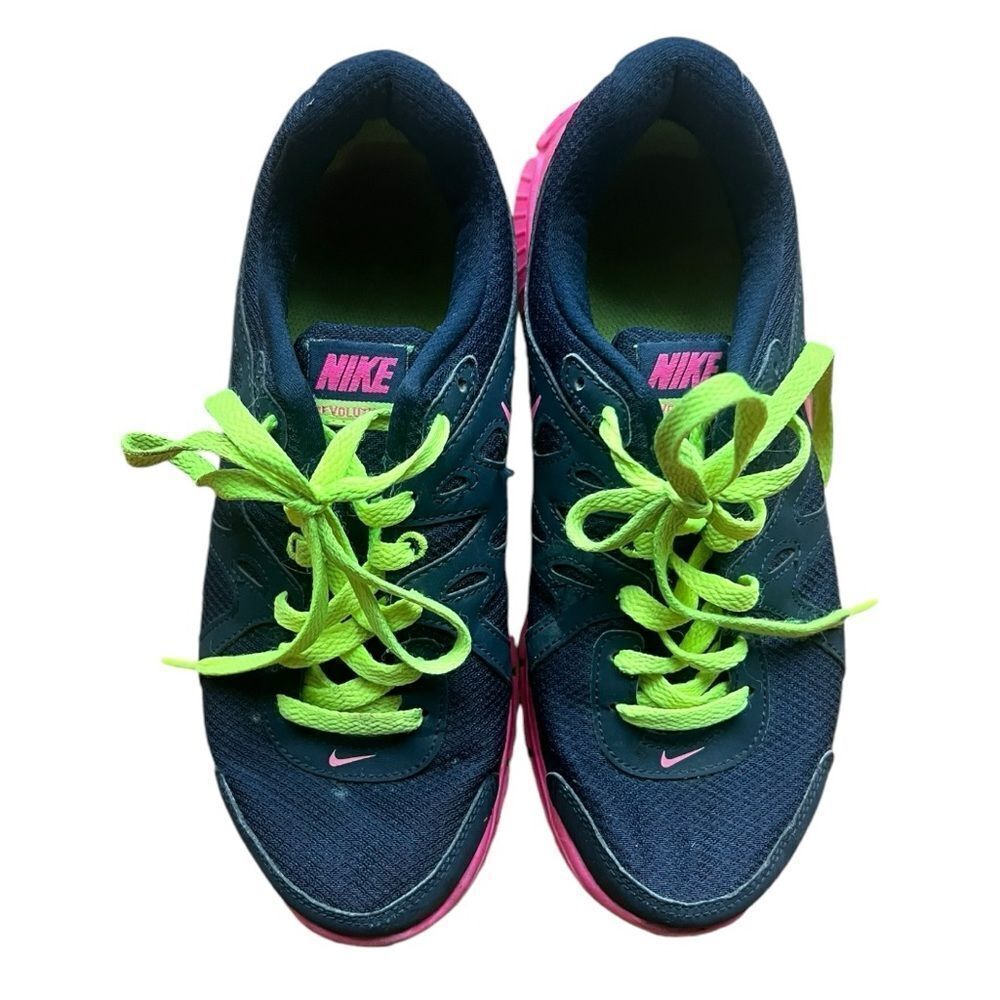 Nike Womens Revolution 2 Navy Blue Pink Running Shoes Lace Up  Sneakers Size 8